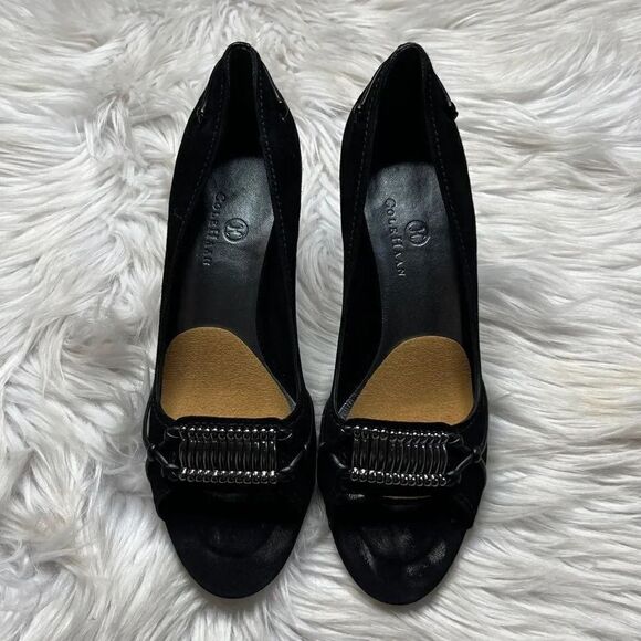 Cole Haan Velvet Peep Toe Pumps Black Size 8.5 - Picture 8 of 8